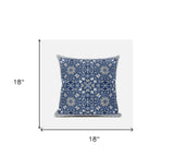 18" X 18" Dark Blue And Gray Blown Seam Paisley Indoor Outdoor Throw Pillow