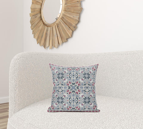 18" X 18" Muted Indigo Blown Seam Paisley Indoor Outdoor Throw Pillow