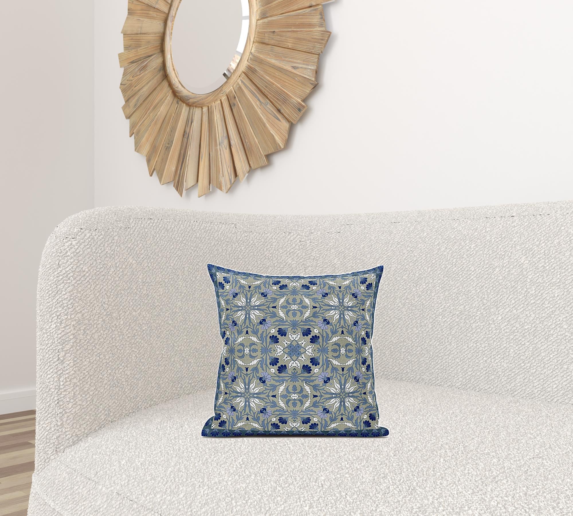 16" X 16" Indigo And White Blown Seam Paisley Indoor Outdoor Throw Pillow