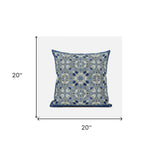 18" X 18" Indigo And White Blown Seam Paisley Indoor Outdoor Throw Pillow