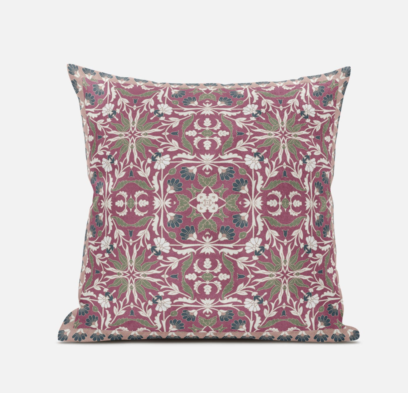 20"x20" Pink Green Blown Seam Suede Paisley Throw Pillow