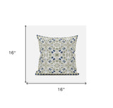 16" X 16" Indigo And White Blown Seam Paisley Indoor Outdoor Throw Pillow