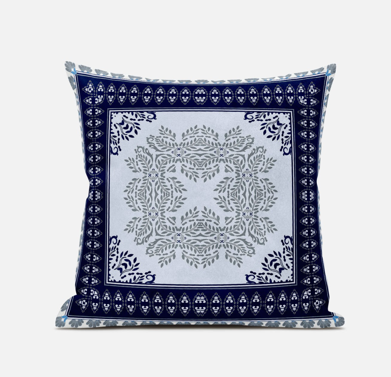 16" X 16" Dark Blue And Gray Blown Seam Geometric Indoor Outdoor Throw Pillow