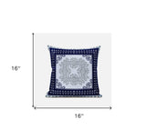 16" X 16" Dark Blue And Gray Blown Seam Geometric Indoor Outdoor Throw Pillow