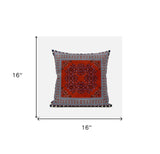 16" X 16" Red And Gray Blown Seam Geometric Indoor Outdoor Throw Pillow