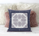 16" X 16" Cream And Blue Blown Seam Geometric Indoor Outdoor Throw Pillow