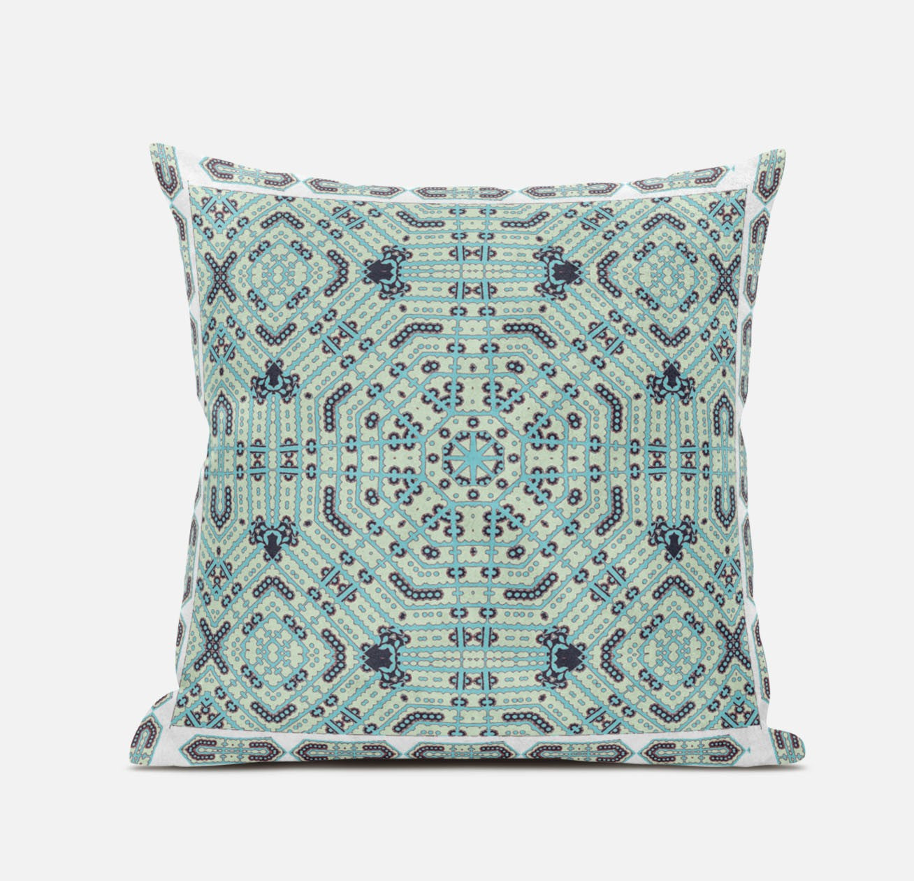 18" X 18" Blue And Green Blown Seam Geometric Indoor Outdoor Throw Pillow