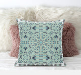 18" X 18" Blue And Green Blown Seam Geometric Indoor Outdoor Throw Pillow