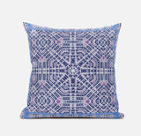 16" X 16" Indigo And Pink Blown Seam Geometric Indoor Outdoor Throw Pillow