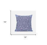 16" X 16" Indigo And Pink Blown Seam Geometric Indoor Outdoor Throw Pillow