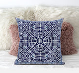 18" X 18" Indigo And Green Blown Seam Geometric Indoor Outdoor Throw Pillow