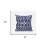 18" X 18" Indigo And Green Blown Seam Geometric Indoor Outdoor Throw Pillow