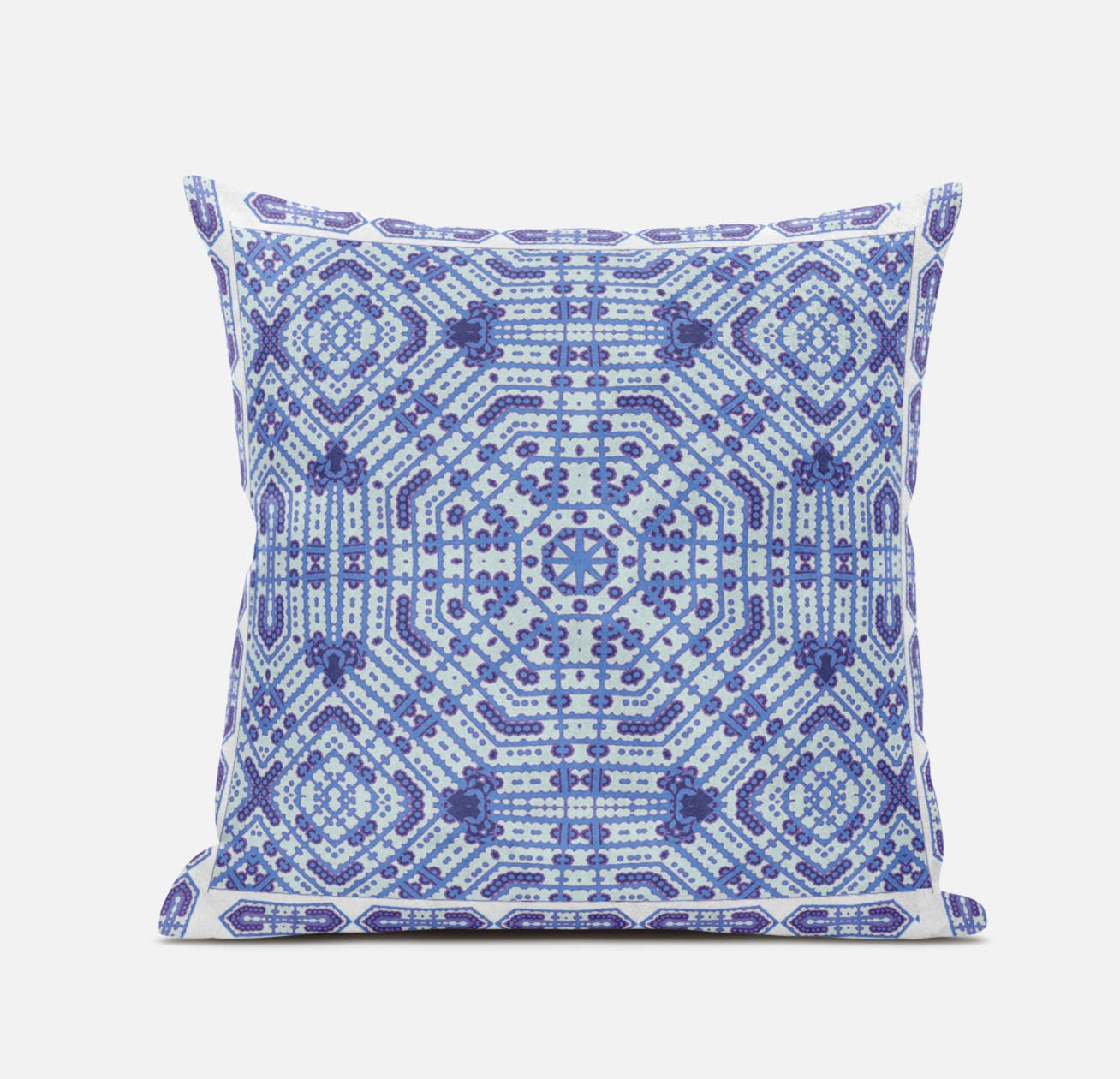 16" X 16" Indigo And White Blown Seam Geometric Indoor Outdoor Throw Pillow