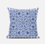 16" X 16" Indigo And White Blown Seam Geometric Indoor Outdoor Throw Pillow