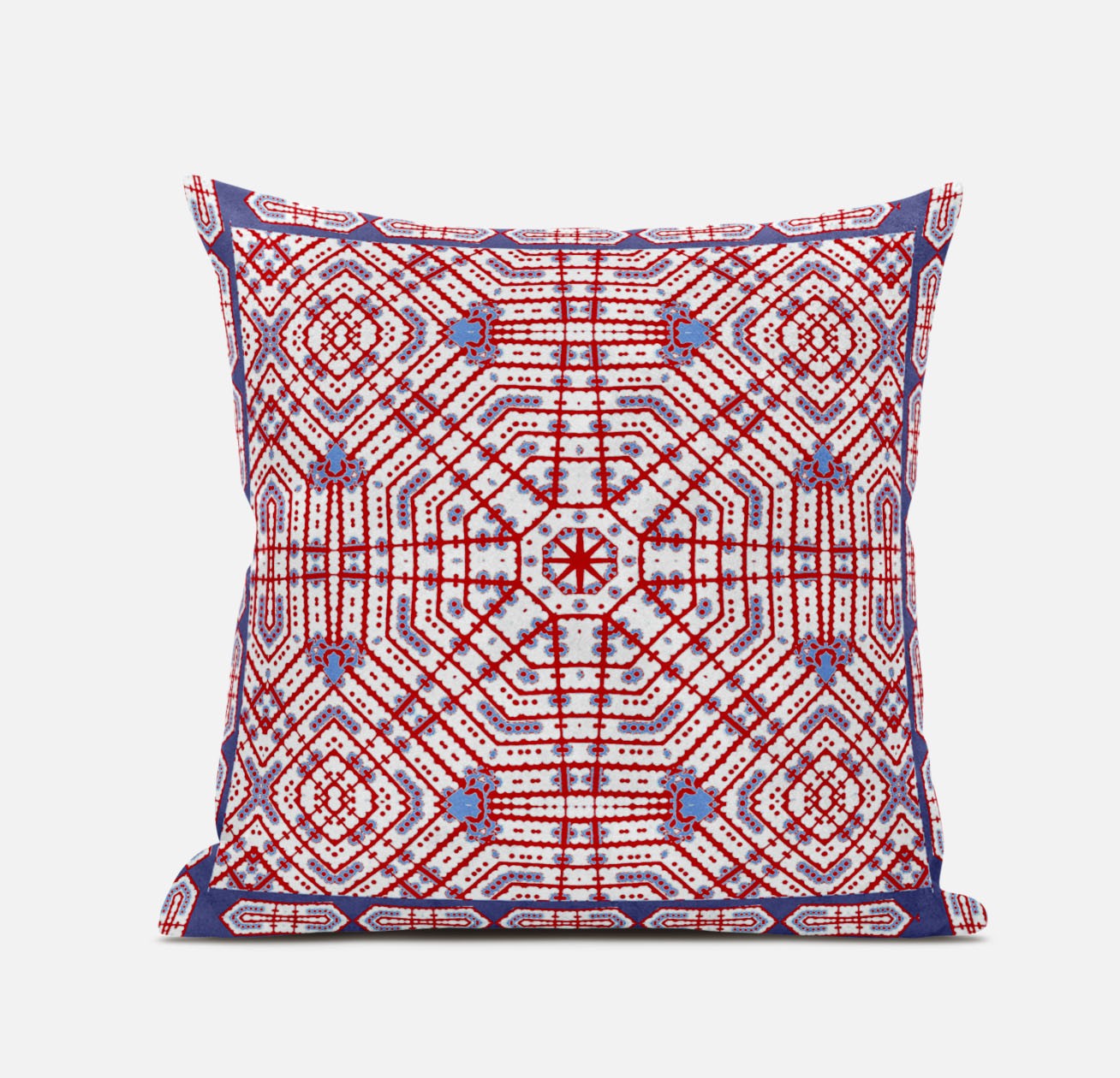 16" X 16" Red And Blue Blown Seam Geometric Indoor Outdoor Throw Pillow