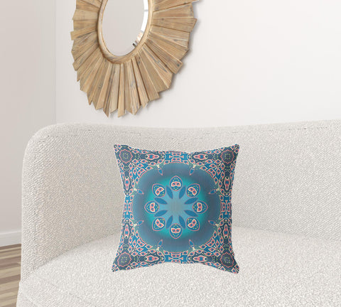 20"x20" Blue And Pink Zippered Suede Geometric Throw Pillow