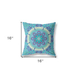 16" X 16" Blue And Purple Zippered Geometric Indoor Outdoor Throw Pillow