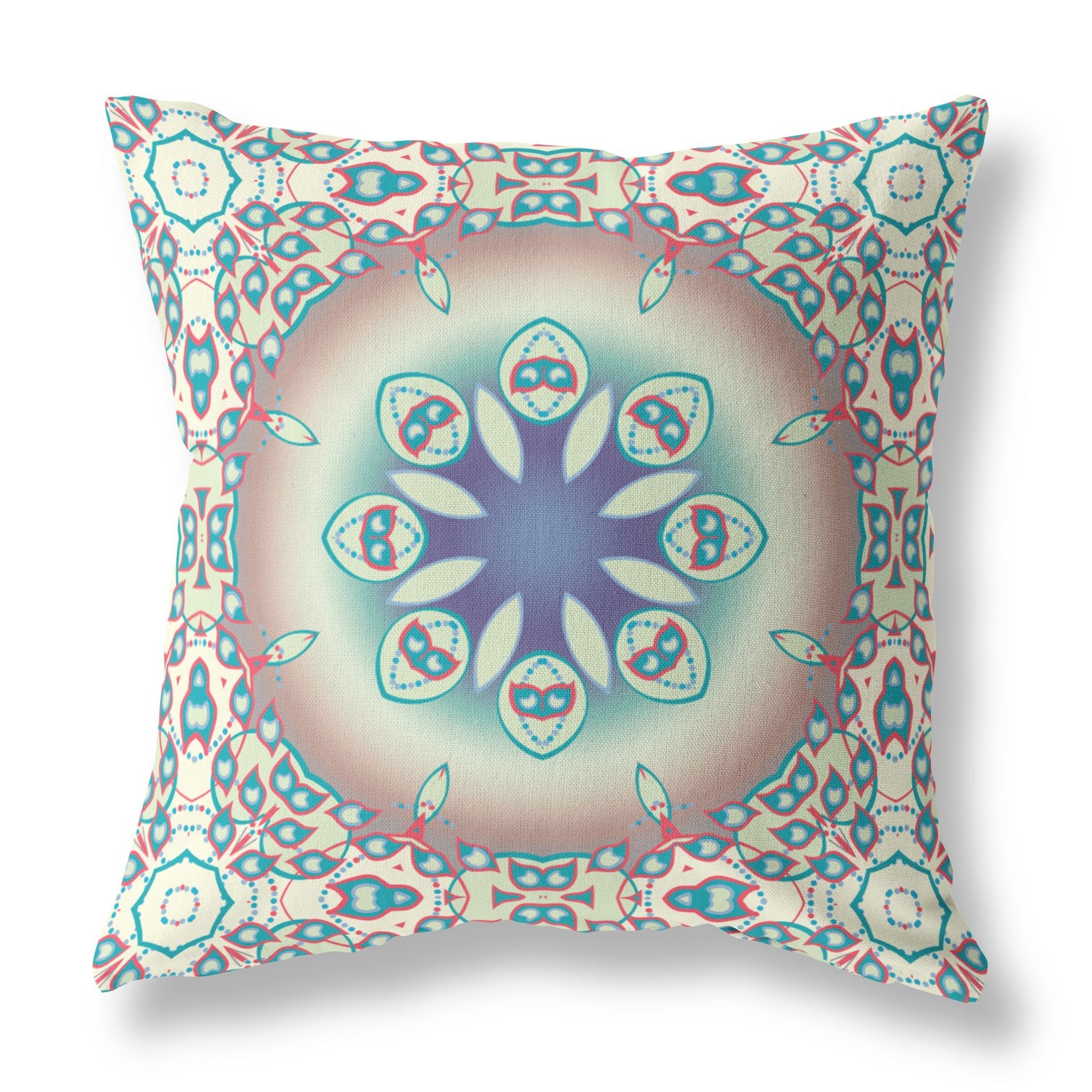 20"x20" Beige And Blue Zippered Suede Geometric Throw Pillow