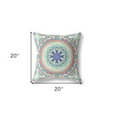 20"x20" Beige And Blue Zippered Suede Geometric Throw Pillow