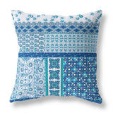 20" X 20" Blue And White Zippered Patchwork Indoor Outdoor Throw Pillow Cover & Insert