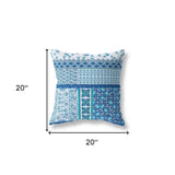 20" X 20" Blue And White Zippered Patchwork Indoor Outdoor Throw Pillow Cover & Insert