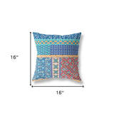 16" X 16" Blue And Orange Zippered Patchwork Indoor Outdoor Throw Pillow Cover & Insert