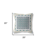 18" X 18" White And Green Zippered Floral Indoor Outdoor Throw Pillow