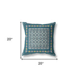 20"x20" Blue And Beige Zippered Suede Floral Throw Pillow