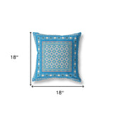 18" X 18" Blue And Pink Zippered Floral Indoor Outdoor Throw Pillow