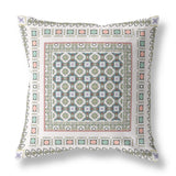 18" X 18" White And Blue Zippered Floral Indoor Outdoor Throw Pillow