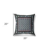 18" X 18" Black And Blue Zippered Floral Indoor Outdoor Throw Pillow