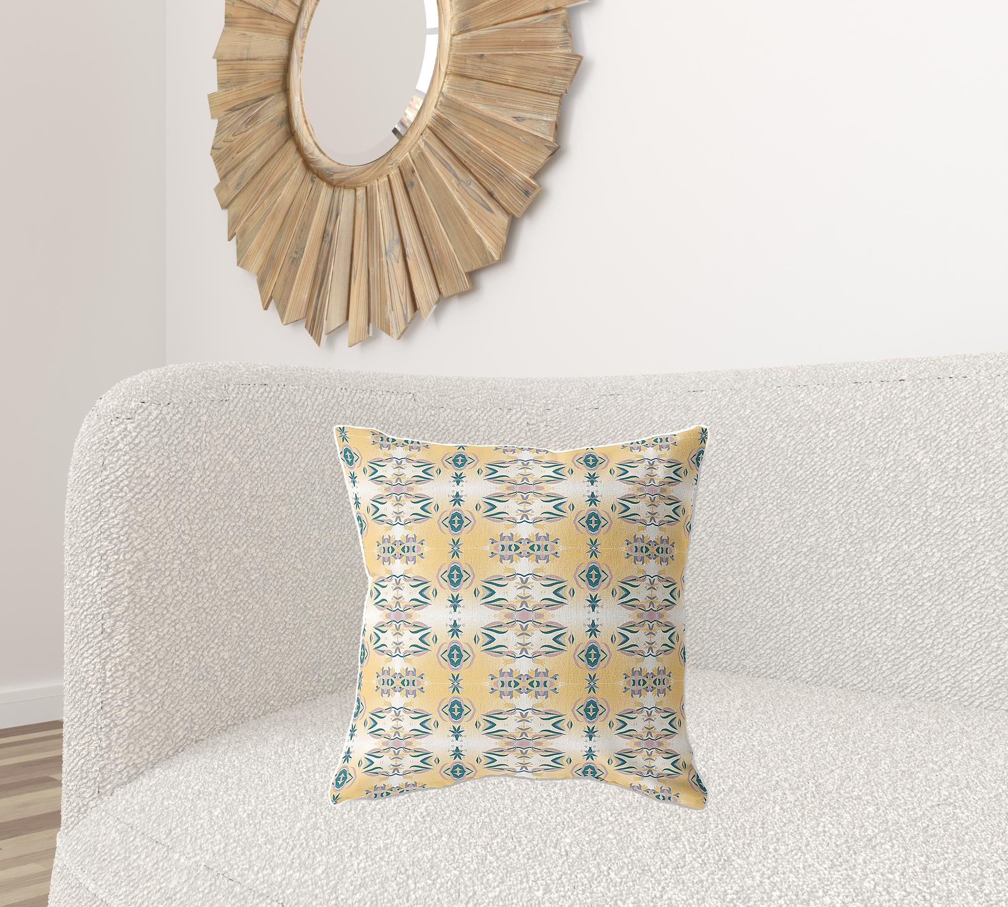 18" X 18" White And Yellow Zippered Geometric Indoor Outdoor Throw Pillow