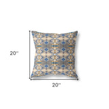 20"x20" Brown And Blue Zippered Suede Geometric Throw Pillow