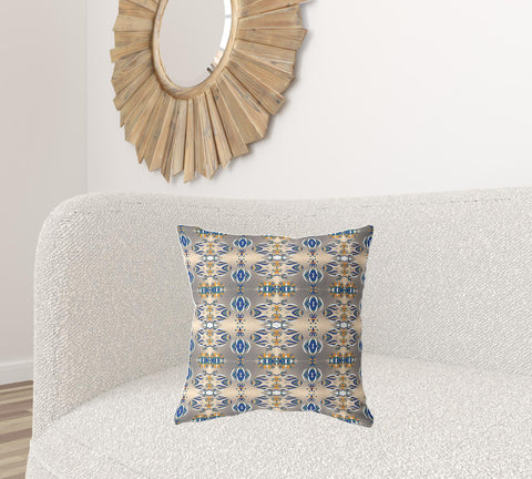 20"x20" Brown And Blue Zippered Suede Geometric Throw Pillow