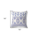 16" X 16" White And Blue Zippered Geometric Indoor Outdoor Throw Pillow