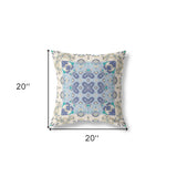 18" X 18" Off White And Blue Zippered Geometric Indoor Outdoor Throw Pillow