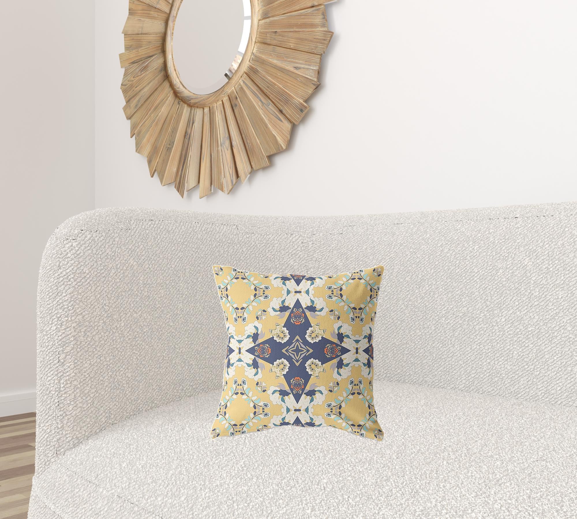 16" X 16" Yellow And Blue Zippered Geometric Indoor Outdoor Throw Pillow