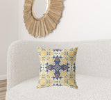 20"x20" Yellow And Blue Zippered Suede Geometric Throw Pillow