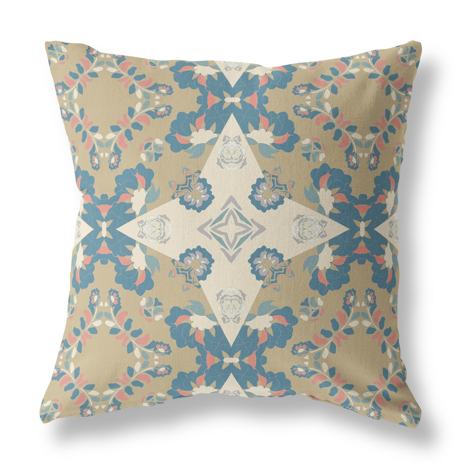 18" X 18" Muted Teal Zippered Geometric Indoor Outdoor Throw Pillow