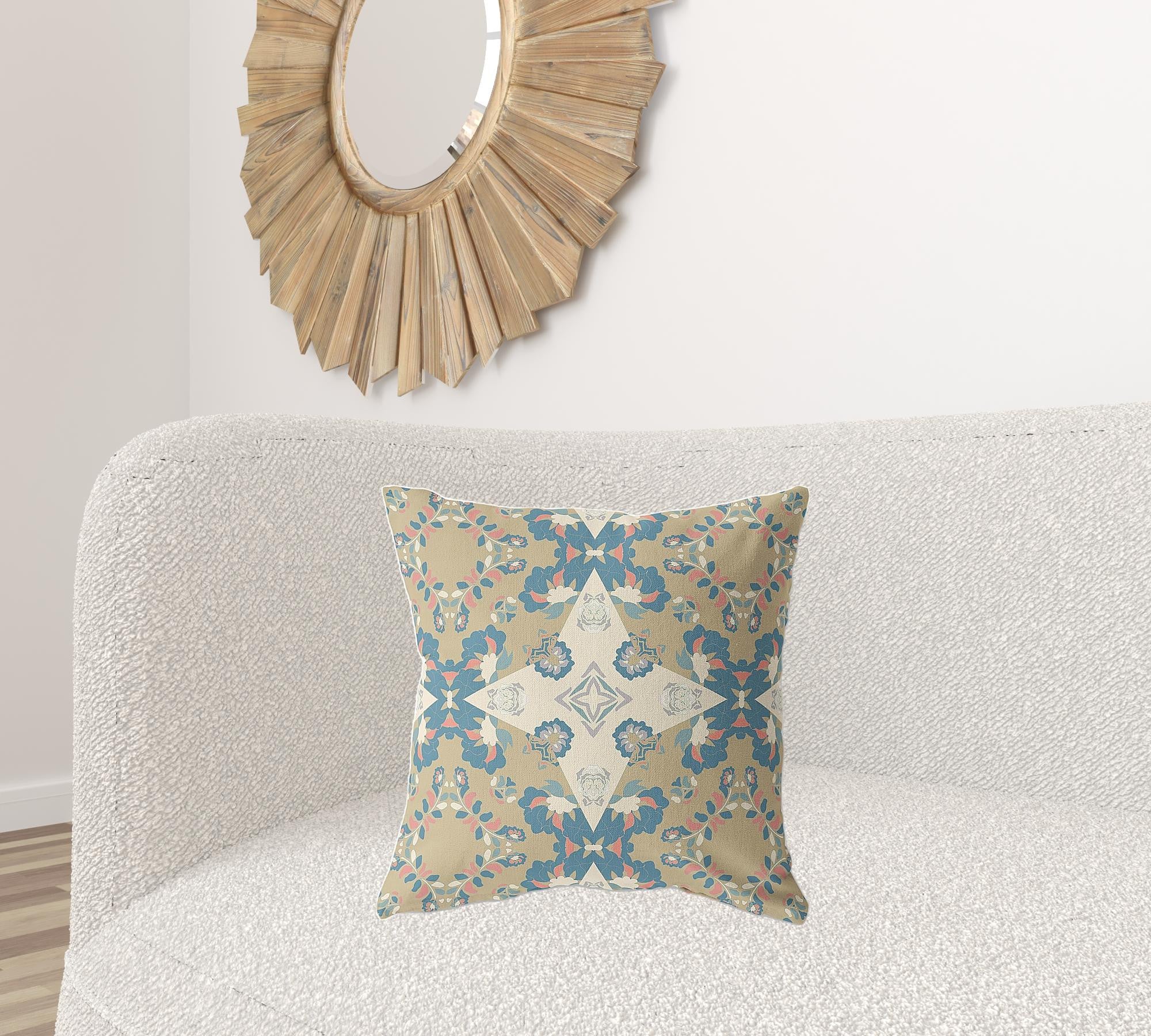 18" X 18" Muted Teal Zippered Geometric Indoor Outdoor Throw Pillow