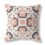 18" X 18" Off White And Blue Zippered Geometric Indoor Outdoor Throw Pillow