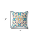 16" X 16" Off White And Blue Zippered Geometric Indoor Outdoor Throw Pillow