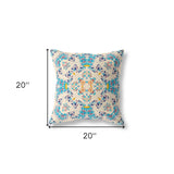 20"x20" Off White And Blue Zippered Suede Geometric Throw Pillow