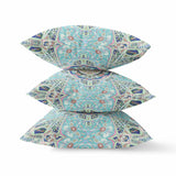 16" X 16" Aqua Zippered Geometric Indoor Outdoor Throw Pillow Cover & Insert