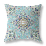 18" X 18" Aqua Zippered Geometric Indoor Outdoor Throw Pillow Cover & Insert