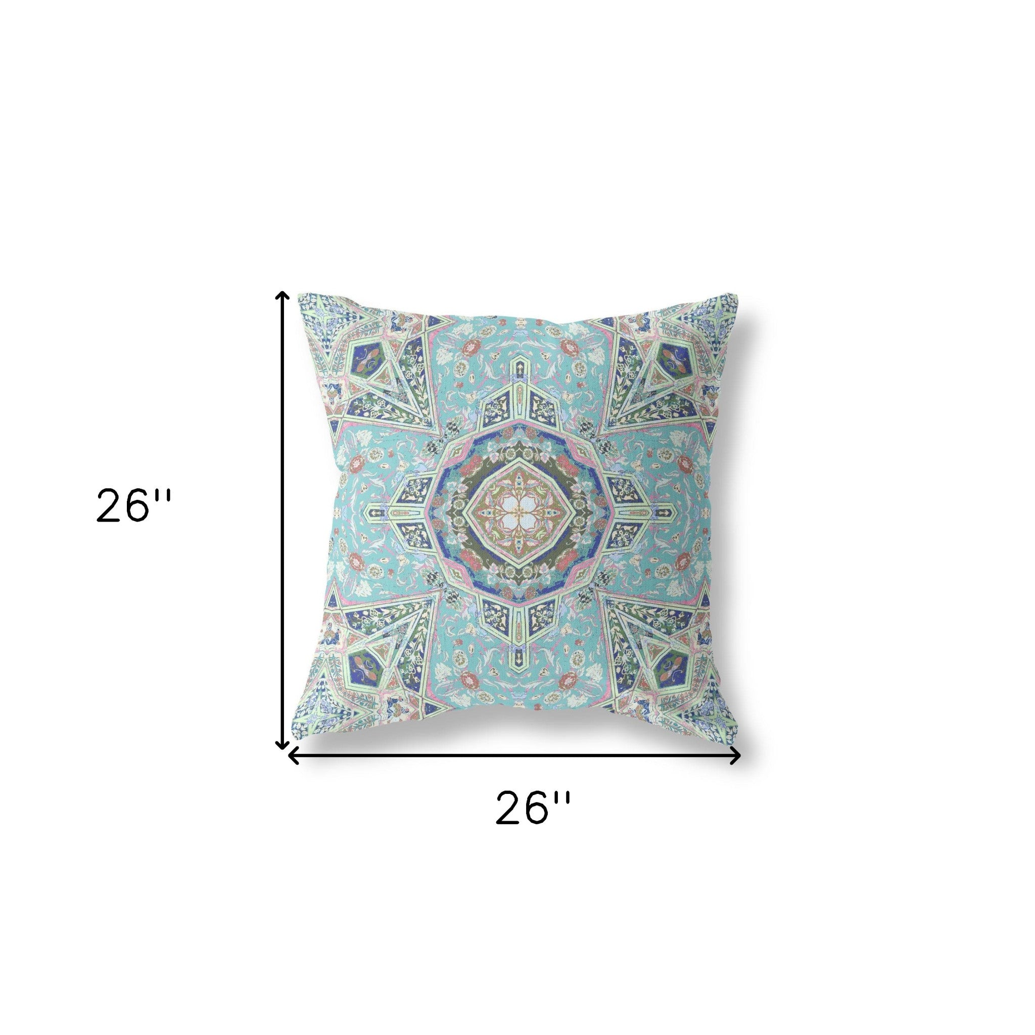 18" X 18" Aqua Zippered Geometric Indoor Outdoor Throw Pillow Cover & Insert