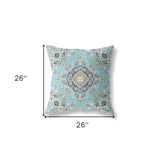 18" X 18" Aqua Zippered Geometric Indoor Outdoor Throw Pillow Cover & Insert