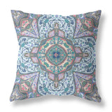 16" X 16" Blue And Pink Zippered Geometric Indoor Outdoor Throw Pillow Cover & Insert