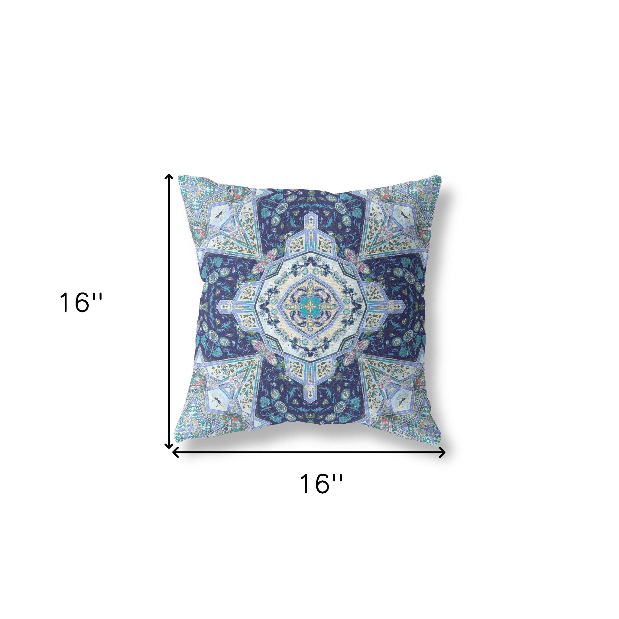 16" X 16" Indigo Zippered Geometric Indoor Outdoor Throw Pillow Cover & Insert