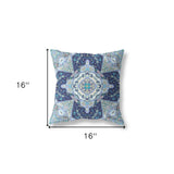 16" X 16" Indigo Zippered Geometric Indoor Outdoor Throw Pillow Cover & Insert